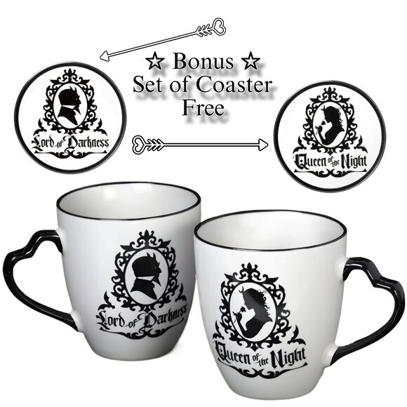 Alchemy Gothic Mug Set Queen of the Night & Lord of Darkness (4pc) + Coasters - Picture 1 of 10